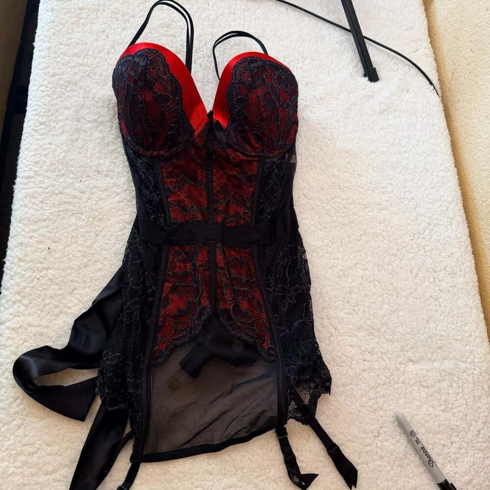 Victorias Secret Black and Red Pushup Bustier Corset